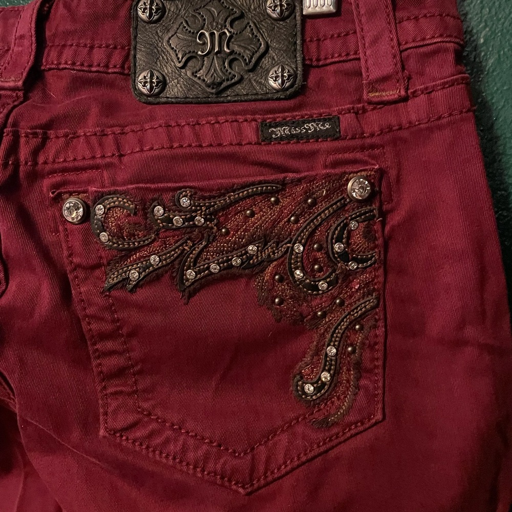 Miss Me skinny jeans Garnet Burgundy denim pants with embellished bling